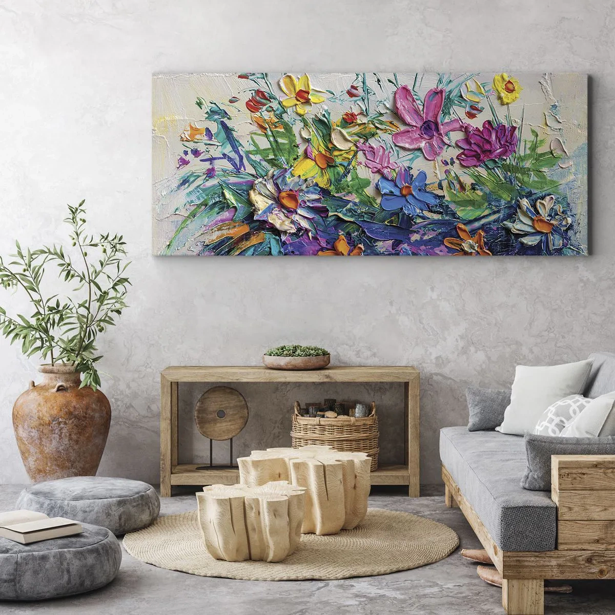 Cuadro sobre lienzo - Impresión de Imagen - La energía de las flores - 100x40 cm