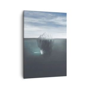 Cuadro sobre lienzo - Impresión de Imagen - Un iceberg en el agua con un buzo y un reflector debajo de la superficie. - 50x70cm - Misterio submarino - Decoración de pared moderna para salón y dormitorio ARTTOR