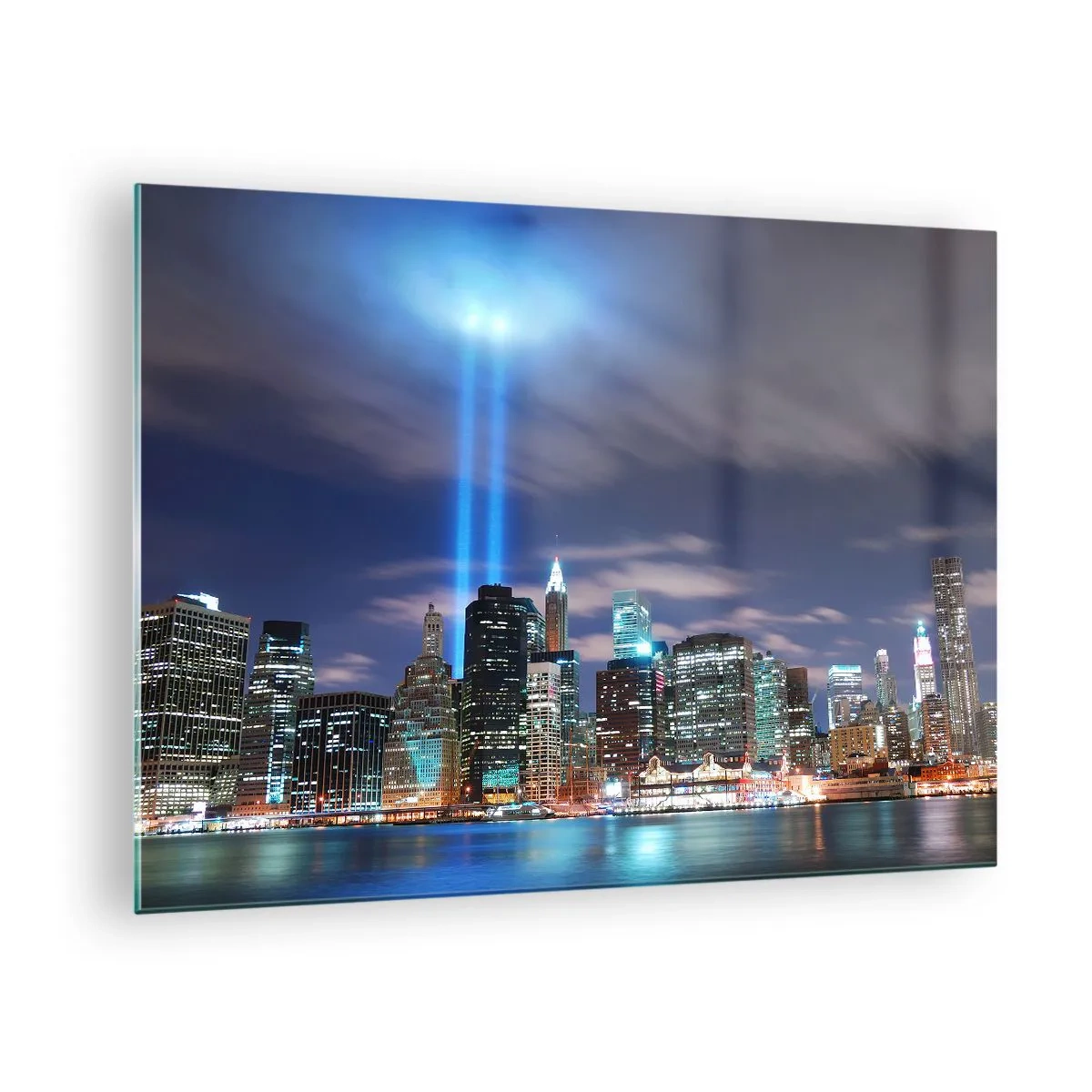 Cuadro sobre vidrio - Impresiones sobre Vidrio - Panorama nocturno de la ciudad con focos. - 70x50cm - Con luz para alcanzar el cielo - Decoración de pared moderna para salón y dormitorio ARTTOR