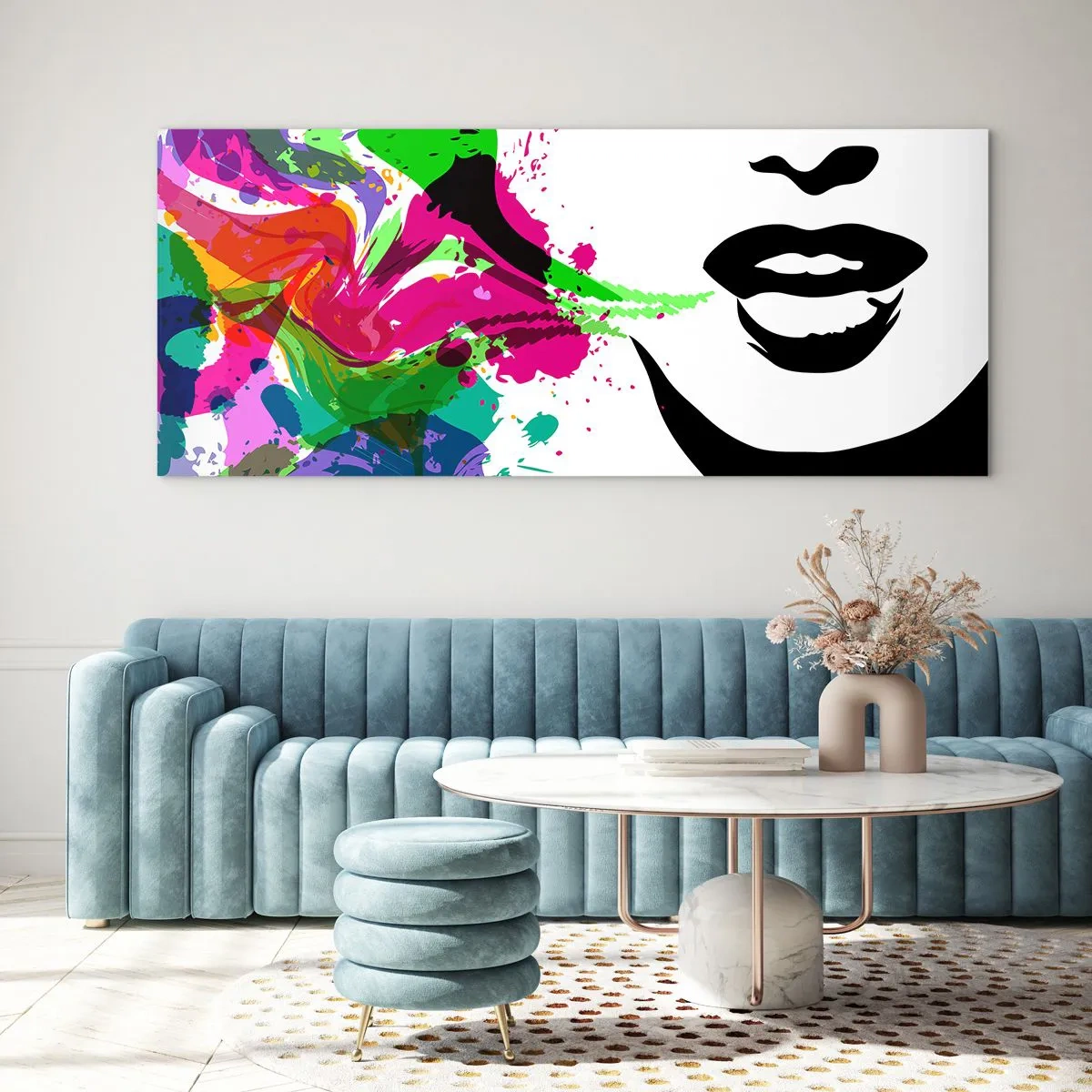 Cuadro sobre vidrio - Impresiones sobre Vidrio - Una historia con los colores del arco iris - 90x30 cm