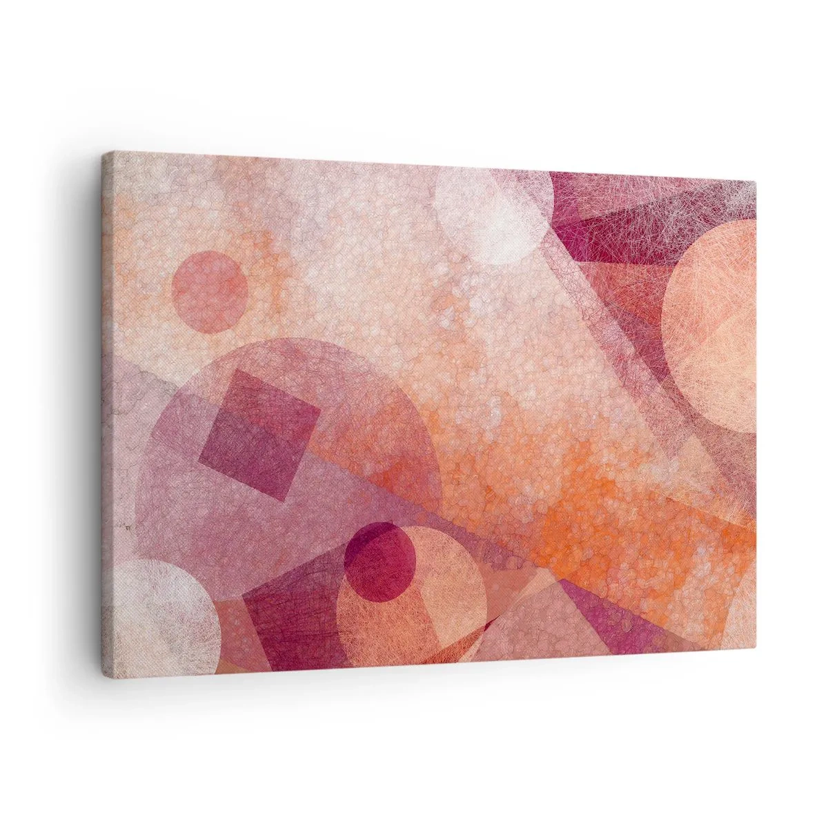 Cuadro sobre lienzo - Impresión de Imagen - Formas geométricas abstractas en tonos pastel de rosa. - 70x50cm - Transformaciones geométricas en rosa - Decoración de pared moderna para salón y dormitorio ARTTOR