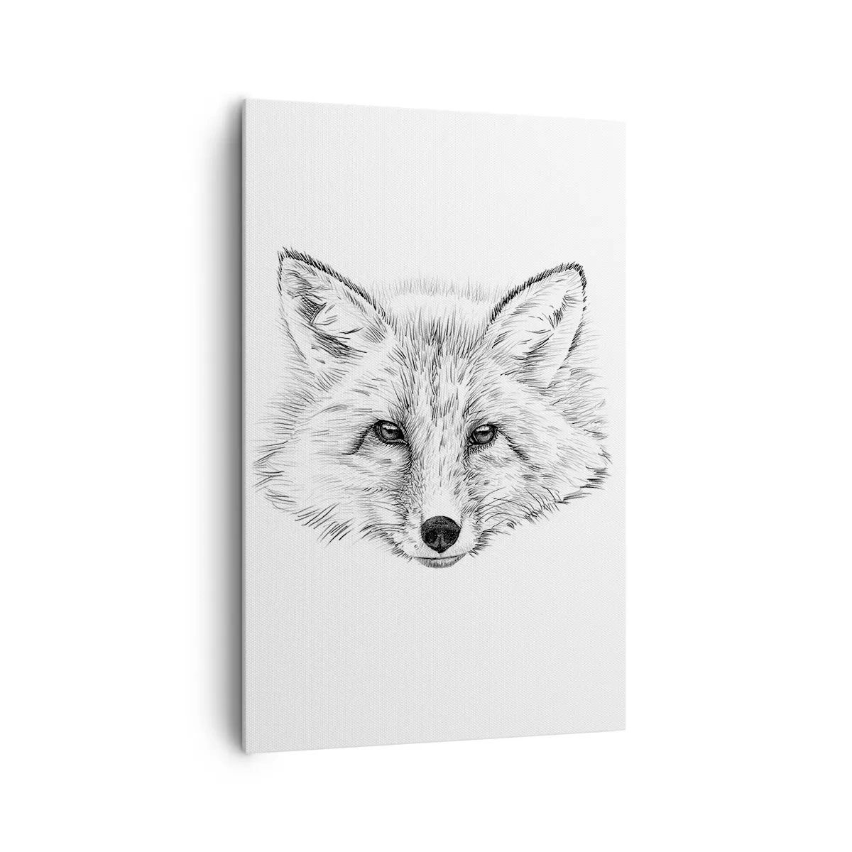 Cuadro sobre lienzo - Impresión de Imagen - Dibujo en blanco y negro de una cabeza de zorro sobre un fondo blanco. - 80x120cm - ¿Pueden mentir estos ojos? - Decoración de pared moderna para salón y dormitorio ARTTOR