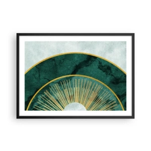 Póster en marco negro - Patrón abstracto con círculos en colores esmeralda y dorado. - 70x50cm - Un sistema solar diferente - Decoración de pared moderna para salón y dormitorio ARTTOR