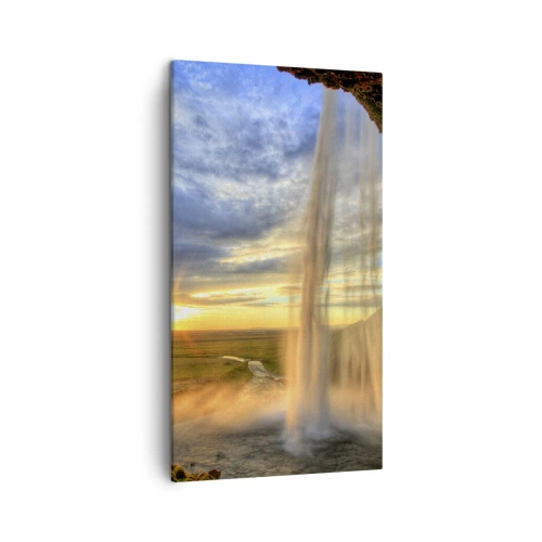 Cuadro sobre lienzo - Impresión de Imagen - El mundo tras el velo de las gotas - 45x80 cm