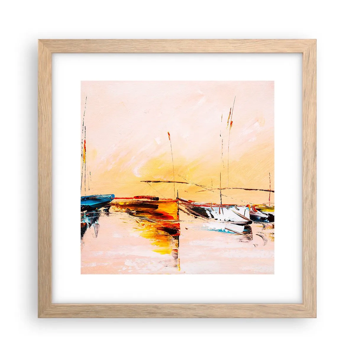 Póster en marco roble claro - Atardecer en el puerto deportivo - 30x30 cm