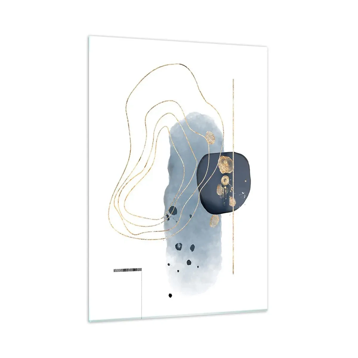 Cuadro sobre vidrio - Impresiones sobre Vidrio - Composición abstracta en tonos azules y dorados. - 50x70cm - Fantasía azul y oro - Decoración de pared moderna para salón y dormitorio ARTTOR