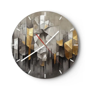 Reloj de pared - Reloj de vidrio - Estructura geométrica con tonos grises y dorados. - 30x30cm - Composición hecha de hielo y luz - Decoración de pared moderna para salón, cocina y dormitorio ARTTOR