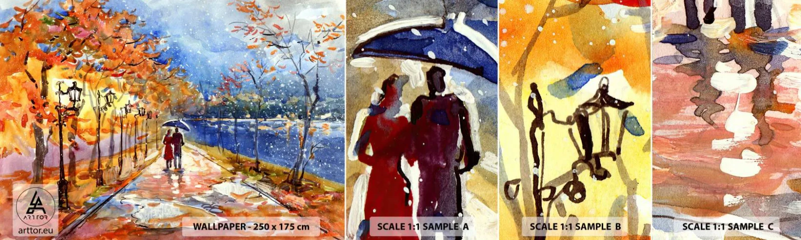 Muestra De Fotomural Standard Eco - Juntos hasta el límite del tiempo - Paisaje, avenida del Parque, Árboles - 100x30 cm