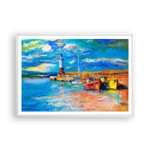 Póster en marco blanco - Tarde en la bahía del arco iris - 100x70 cm