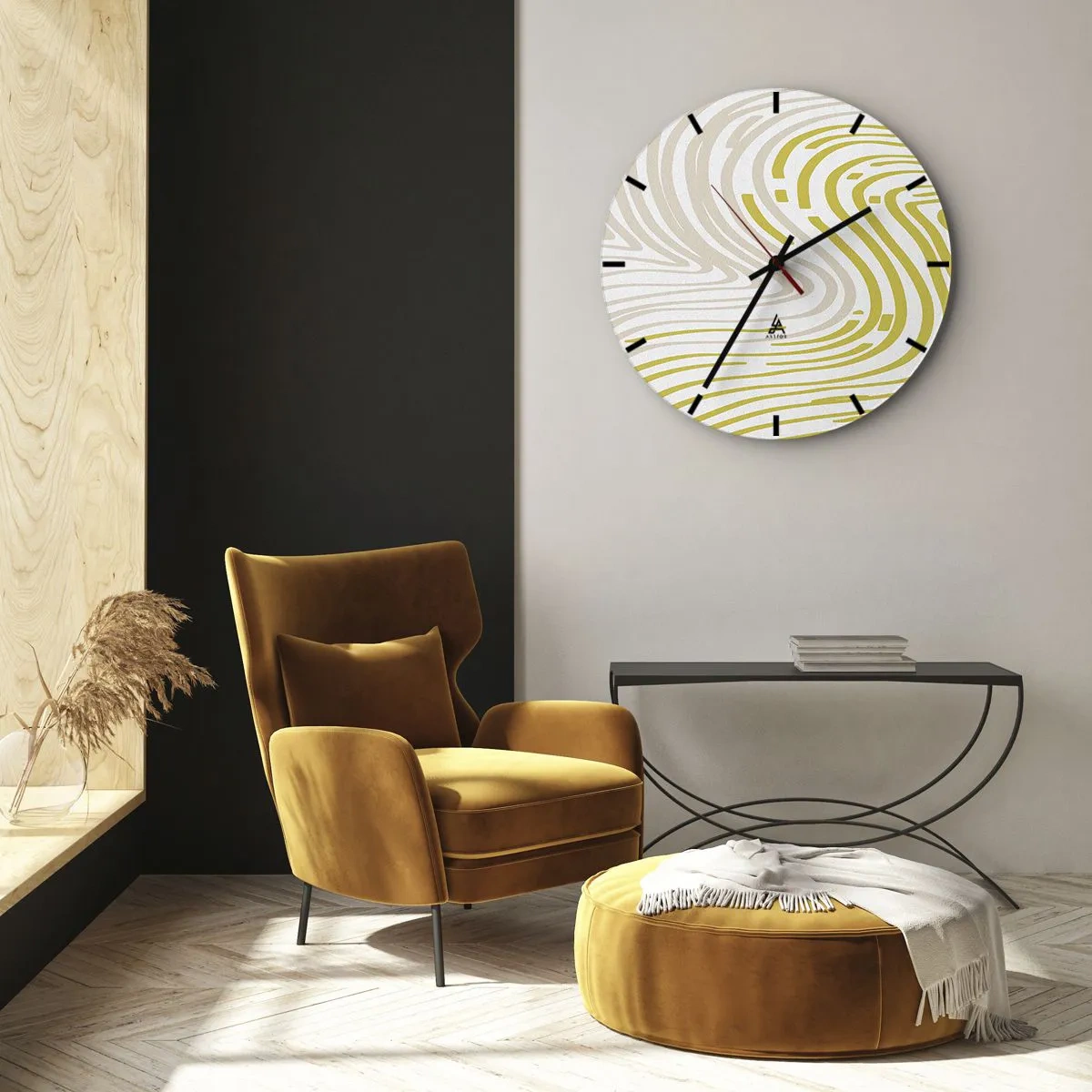 Reloj de pared - Reloj de vidrio - Composición curvada - 30x30 cm