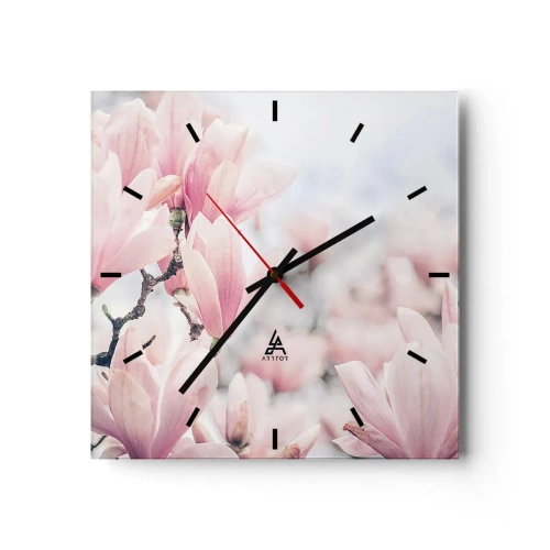 Reloj de pared - Reloj de vidrio - Sutiles flores de magnolia en delicados tonos rosados. - 30x30cm - La perfección de la sutileza - Decoración de pared moderna para salón y dormitorio ARTTOR