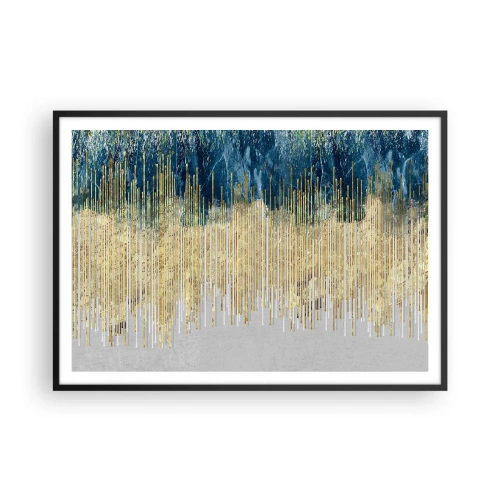 Póster en marco negro - Líneas doradas sobre un fondo de abstracción azul marino y gris. - 100x70cm - Frontera de líneas doradas - Decoración de pared moderna para salón y dormitorio ARTTOR