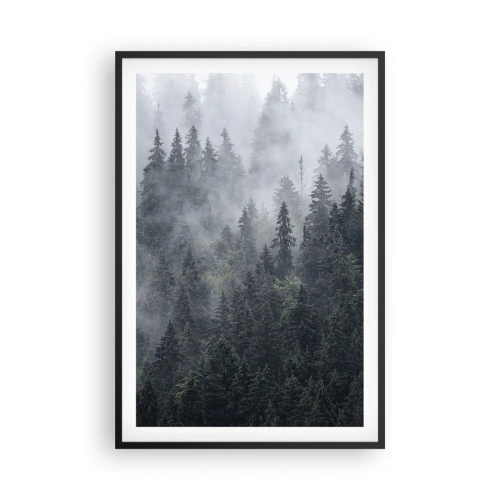 Póster en marco negro - Amanecer en el bosque - 61x91 cm
