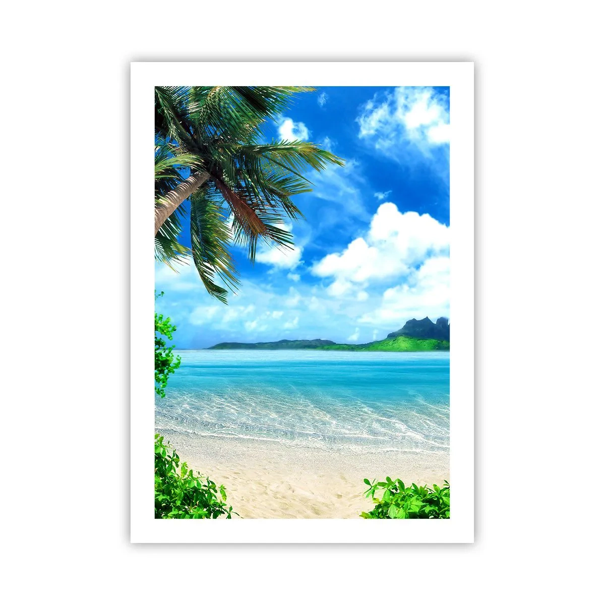 Póster - Playa tropical con palmeras y mar azul. - 50x70cm - El azul de los trópicos - Decoración de pared moderna para salón y dormitorio ARTTOR