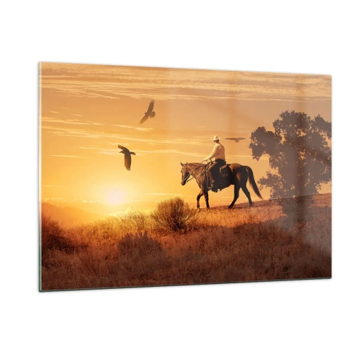 Cuadro sobre vidrio - Impresiones sobre Vidrio - Solo por la pradera - 120x80cm - Solo a través de la pradera - Decoración de pared moderna para salón y dormitorio ARTTOR
