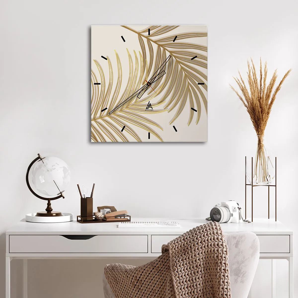 Reloj de pared - Reloj de vidrio - Palma de Oro - 40x40 cm