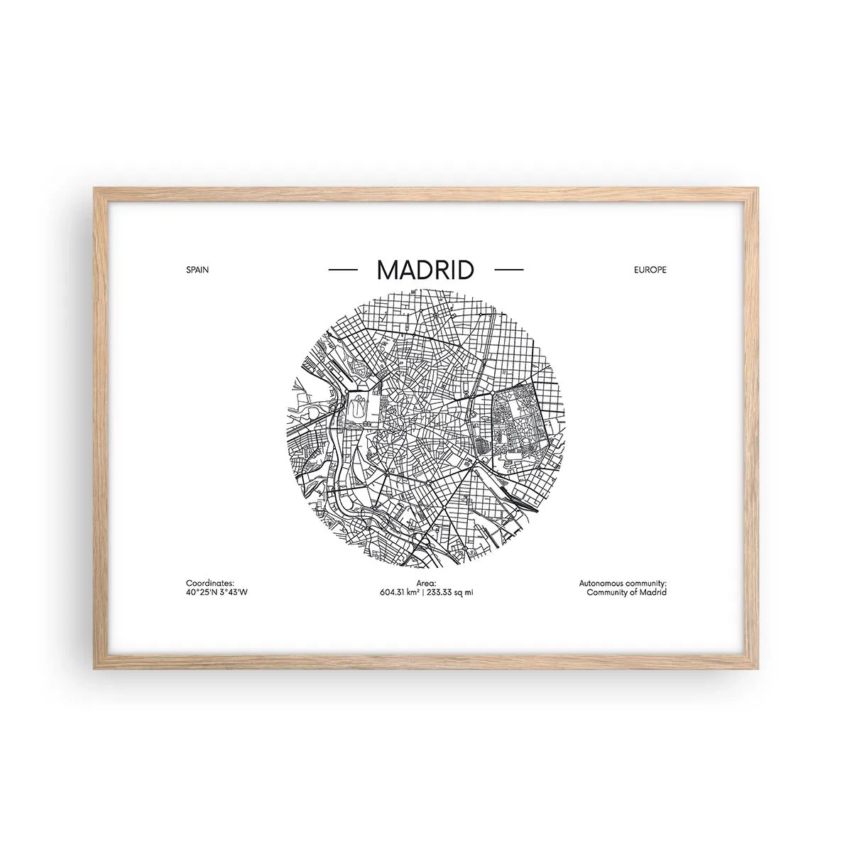 Póster en marco roble claro - Anatomía de Madrid - 70x50 cm