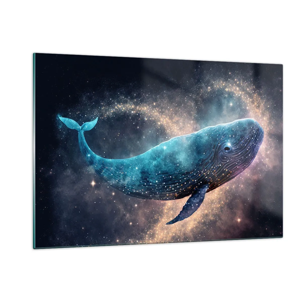 Cuadro sobre vidrio - Impresiones sobre Vidrio - Ballena azul flotando en la galaxia - 120x80cm - Existe un mundo diferente - Decoración de pared moderna para salón y dormitorio ARTTOR