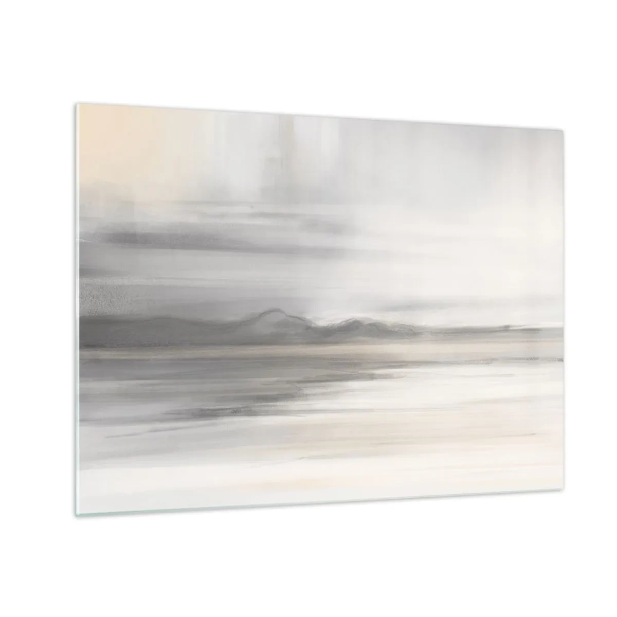 Cuadro sobre vidrio - Impresiones sobre Vidrio - Un delicado y borroso panorama montañoso en tonos gris pastel. - 70x50cm - Una distancia reflexiva - Decoración de pared moderna para salón y dormitorio ARTTOR