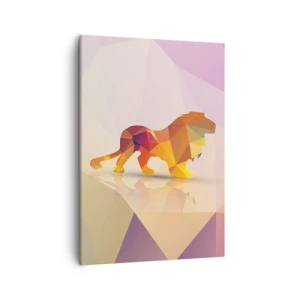 Cuadro sobre lienzo - Impresión de Imagen - Silueta geométrica de un león en tonos amarillo y naranja. - 50x70cm - El rey de los diamantes - Decoración de pared moderna para salón y dormitorio ARTTOR