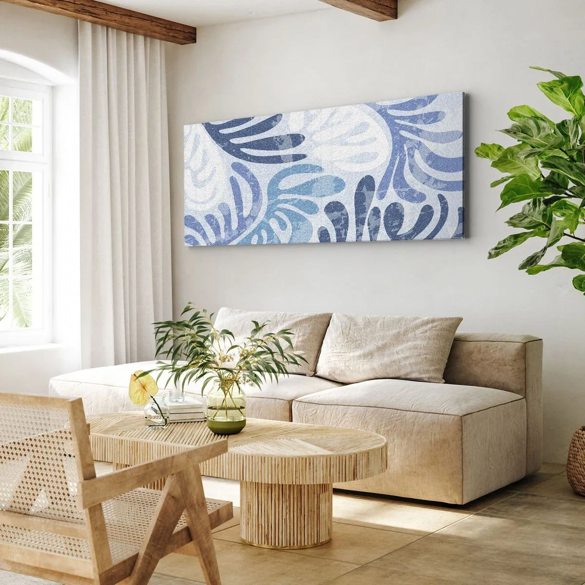 Cuadro sobre lienzo - Impresión de Imagen - Helechos azules - 90x30 cm
