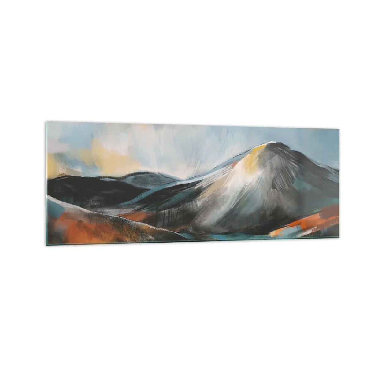 Cuadro sobre vidrio - Impresiones sobre Vidrio - Paisaje montañoso abstracto en tonos cálidos - 140x50cm - Crudo y bello - Decoración de pared moderna para salón y dormitorio ARTTOR