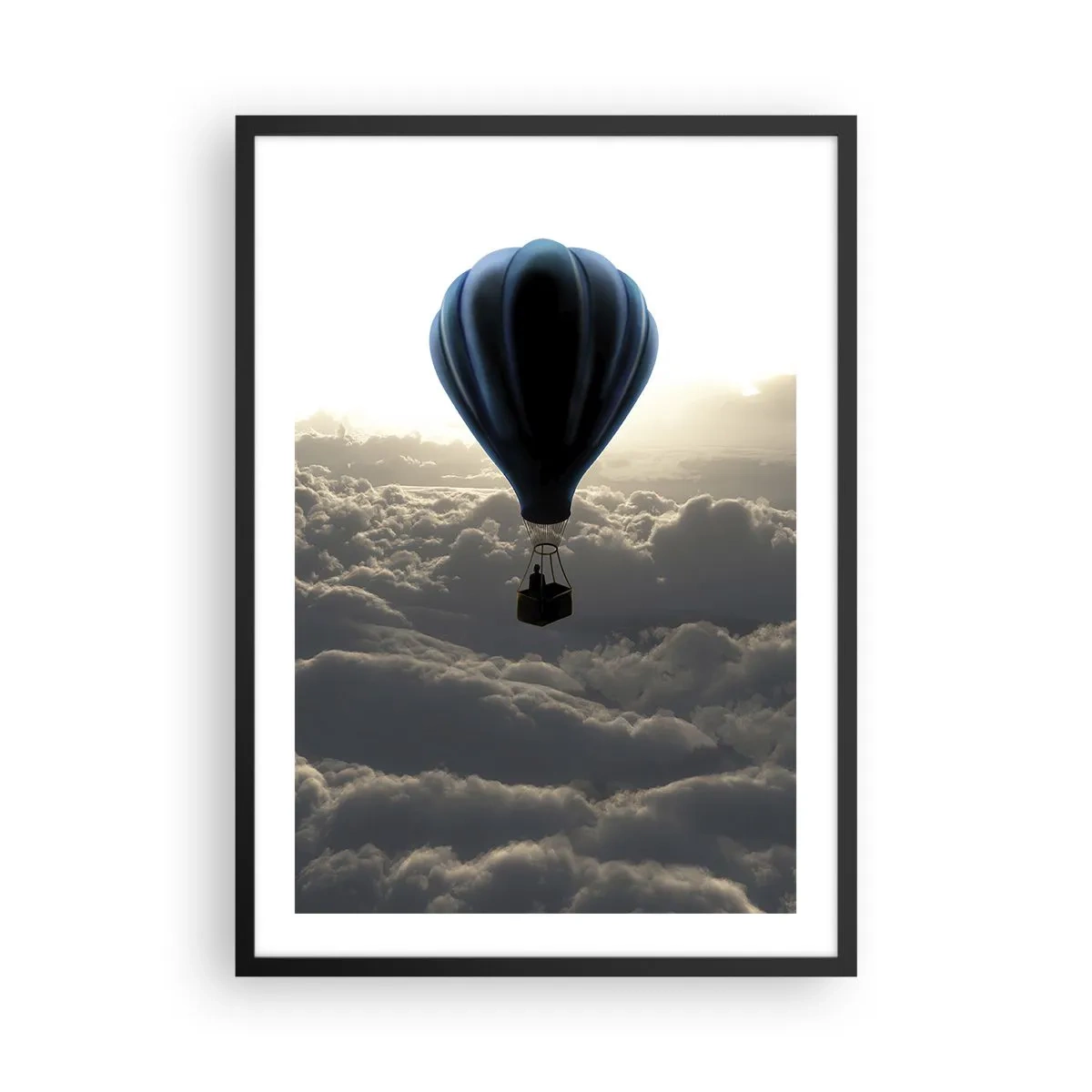 Póster en marco negro - Un globo negro flotando sobre las nubes. - 50x70cm - Un viajero por encima de las nubes - Decoración de pared moderna para salón y dormitorio ARTTOR