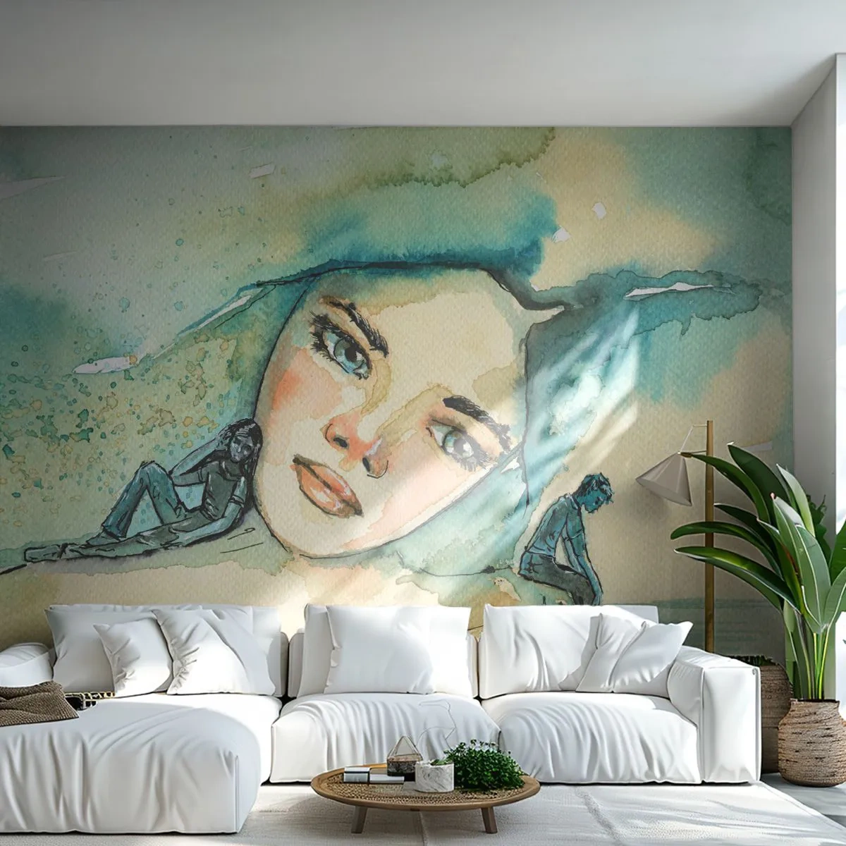 Fotomural Premium Canvas - ¿Soy azul? - Abstracción, cara de mujer, Cuadro - 250x175 cm