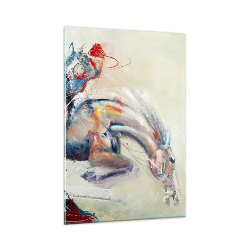 Cuadro sobre vidrio - Impresiones sobre Vidrio - Una imagen dinámica de un caballo en un estilo artístico abstracto. - 80x120cm - Sujétate y vamos - Decoración de pared moderna para salón y dormitorio ARTTOR