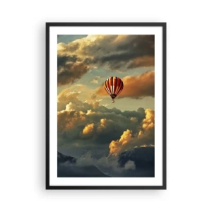 Póster en marco negro - Un globo entre las nubes al atardecer. - 50x70cm - Vuelo porque quiero - Decoración de pared moderna para salón y dormitorio ARTTOR