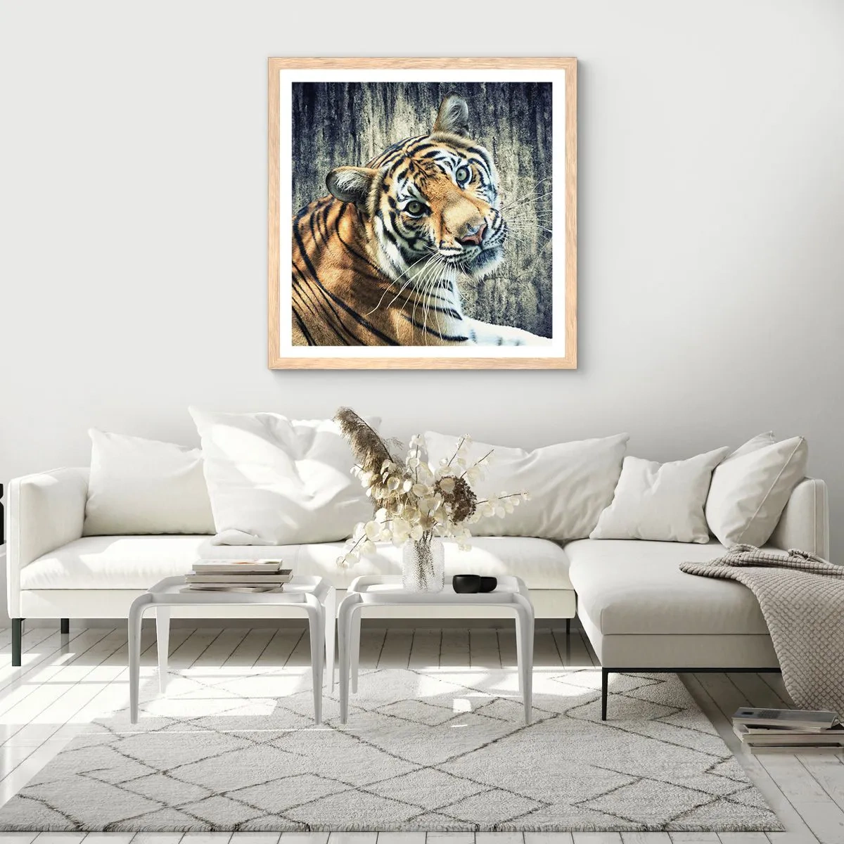 Póster en marco roble claro - Retrato en corrientes de luz - 30x30 cm