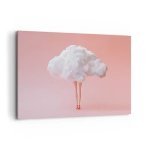 Cuadro sobre lienzo - Impresión de Imagen - Piernas en una nube sobre un fondo rosa - 120x80cm - Dulce promesa - Decoración de pared moderna para salón y dormitorio ARTTOR