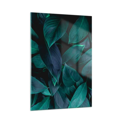 Cuadro sobre vidrio - Impresiones sobre Vidrio - Hojas verdes densas sobre un fondo oscuro - 50x70cm - El propio verde - Decoración de pared moderna para salón y dormitorio ARTTOR