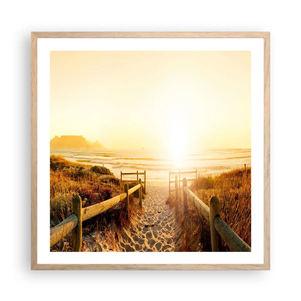 Póster en marco roble claro - A través de la duna, hacia el sol - 60x60 cm