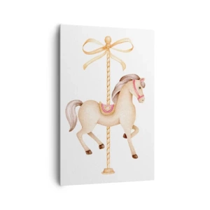 Cuadro sobre lienzo - Impresión de Imagen - Un caballo de carrusel con un arco en delicados pasteles. - 80x120cm - Al trote grácil - Decoración de pared moderna para salón y dormitorio ARTTOR