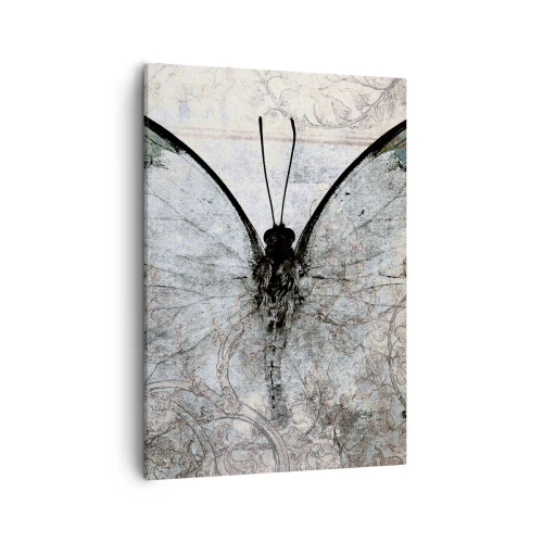 Cuadro sobre lienzo - Impresión de Imagen - Una mariposa en tonos verdes y grises sobre un fondo decorativo. - 50x70cm - En el estilo Art Nouveau - Decoración de pared moderna para salón y dormitorio ARTTOR