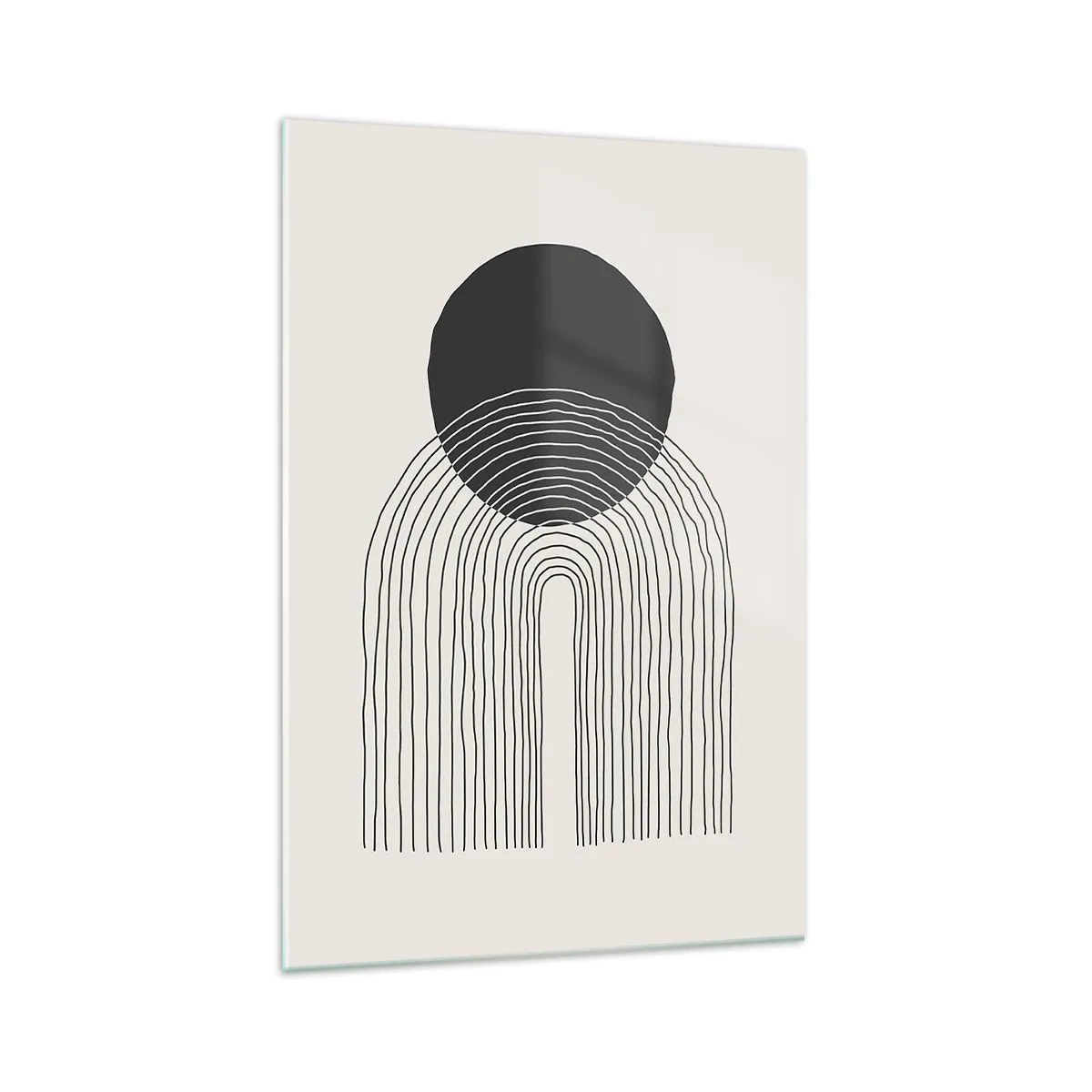 Cuadro sobre vidrio - Impresiones sobre Vidrio - Patrón abstracto con líneas y un círculo negro sobre un fondo claro - 70x100cm - Temblor y certeza - Decoración de pared moderna para salón y dormitorio ARTTOR