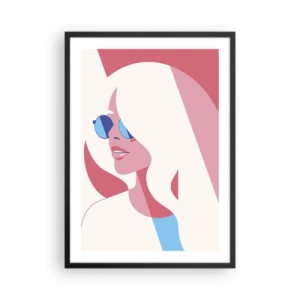 Póster en marco negro - Retrato estilizado de una mujer con gafas de sol. - 50x70cm - Rubia frente al sol - Decoración de pared moderna para salón y dormitorio ARTTOR