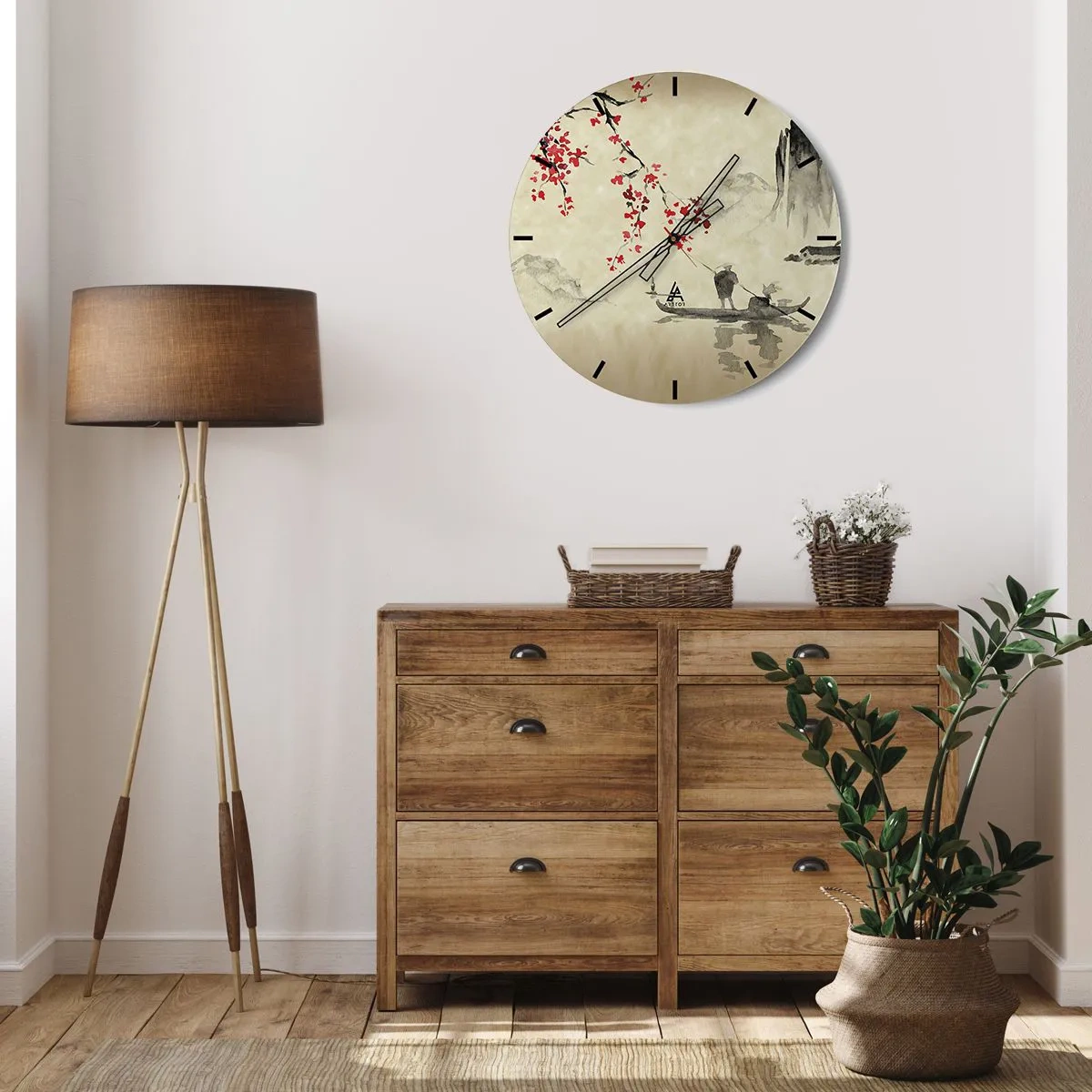 Reloj de pared - Reloj de vidrio - En el país de los cerezos en flor - 30x30 cm
