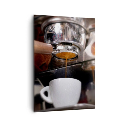 Cuadro sobre lienzo - Impresión de Imagen - Primer plano de una máquina de café preparando una dosis fresca de espresso - 50x70cm - El mejor momento del día - Decoración de pared moderna para salón y dormitorio ARTTOR