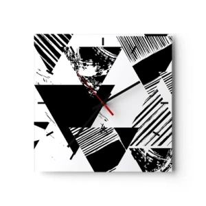 Reloj de pared - Reloj de vidrio - Patrones geométricos en forma minimalista en blanco y negro. - 30x30cm - Una lluvia de triángulos - Decoración de pared moderna para salón y dormitorio ARTTOR