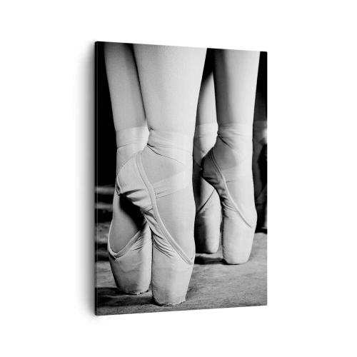 Cuadro sobre lienzo - Impresión de Imagen - Fotografía en blanco y negro de las zapatillas de ballet de una bailarina. - 50x70cm - En conjunto y al unísono - Decoración de pared moderna para salón y dormitorio ARTTOR