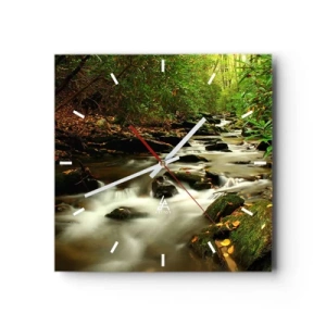 Reloj de pared - Reloj de vidrio - Como plata líquida - 40x40 cm