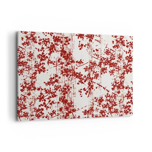 Cuadro sobre lienzo - Impresión de Imagen - Flores rojas sobre un fondo blanco en un estilo artístico. - 100x70cm - Como un viejo percal - Decoración de pared moderna para salón y dormitorio ARTTOR