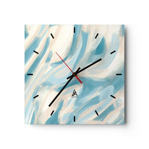 Reloj de pared - Reloj de vidrio - Rayas azules abstractas sobre un fondo claro - 30x30cm - Brisas primaverales - Decoración de pared moderna para salón y dormitorio ARTTOR