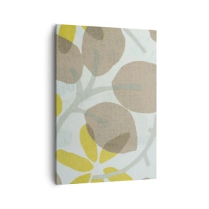 Cuadro sobre lienzo - Impresión de Imagen - Hojas abstractas en tonos beige y amarillo. - 50x70cm - Composición a pleno sol - Decoración de pared moderna para salón y dormitorio ARTTOR