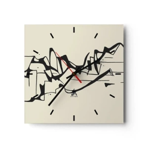 Reloj de pared - Reloj de vidrio - Dibujo abstracto de montañas en blanco y negro - 30x30cm - Tal vez sea un paisaje - Decoración de pared moderna para salón y dormitorio ARTTOR