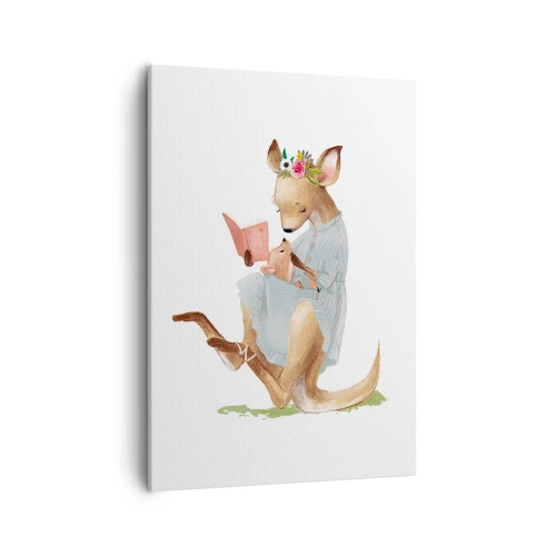 Cuadro sobre lienzo - Impresión de Imagen - Kanga leyendo un libro con un bebé - 50x70cm - Léeme un cuento, mamá - Decoración de pared moderna para salón y dormitorio ARTTOR