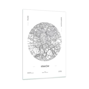 Cuadro sobre vidrio - Impresiones sobre Vidrio - Un mapa de Cracovia en estilo minimalista - 80x120cm - Anatomía de Cracovia - Decoración de pared moderna para salón y dormitorio ARTTOR