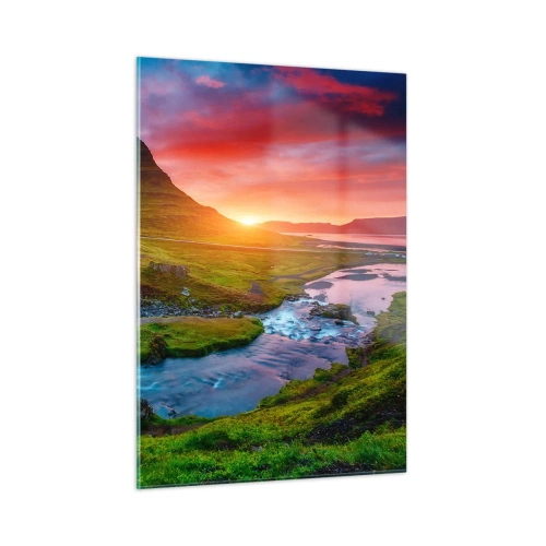 Cuadro sobre vidrio - Impresiones sobre Vidrio - Islandia - fuego y agua - 50x70cm - Islandia - fuego y agua - Decoración de pared moderna para salón y dormitorio ARTTOR